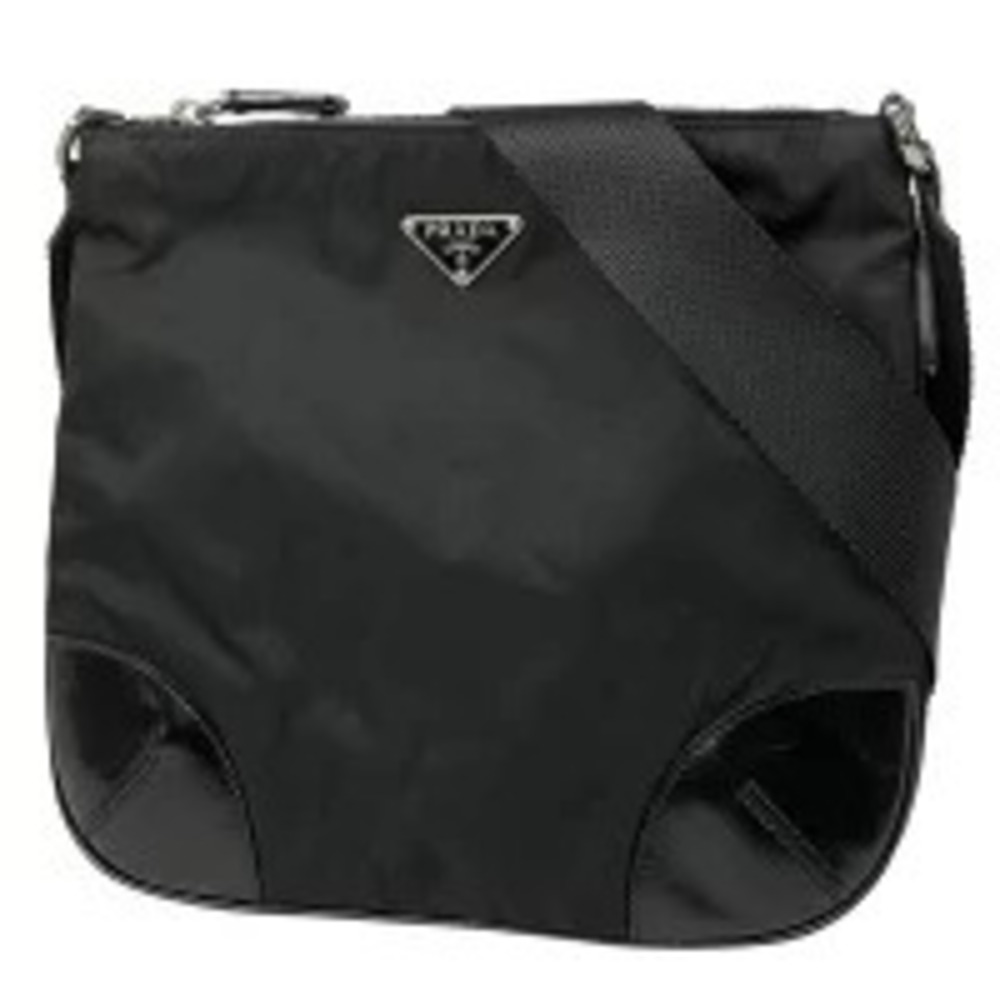 Prada Tessuto Crossbody Plate Shoulder Bag Tote Black